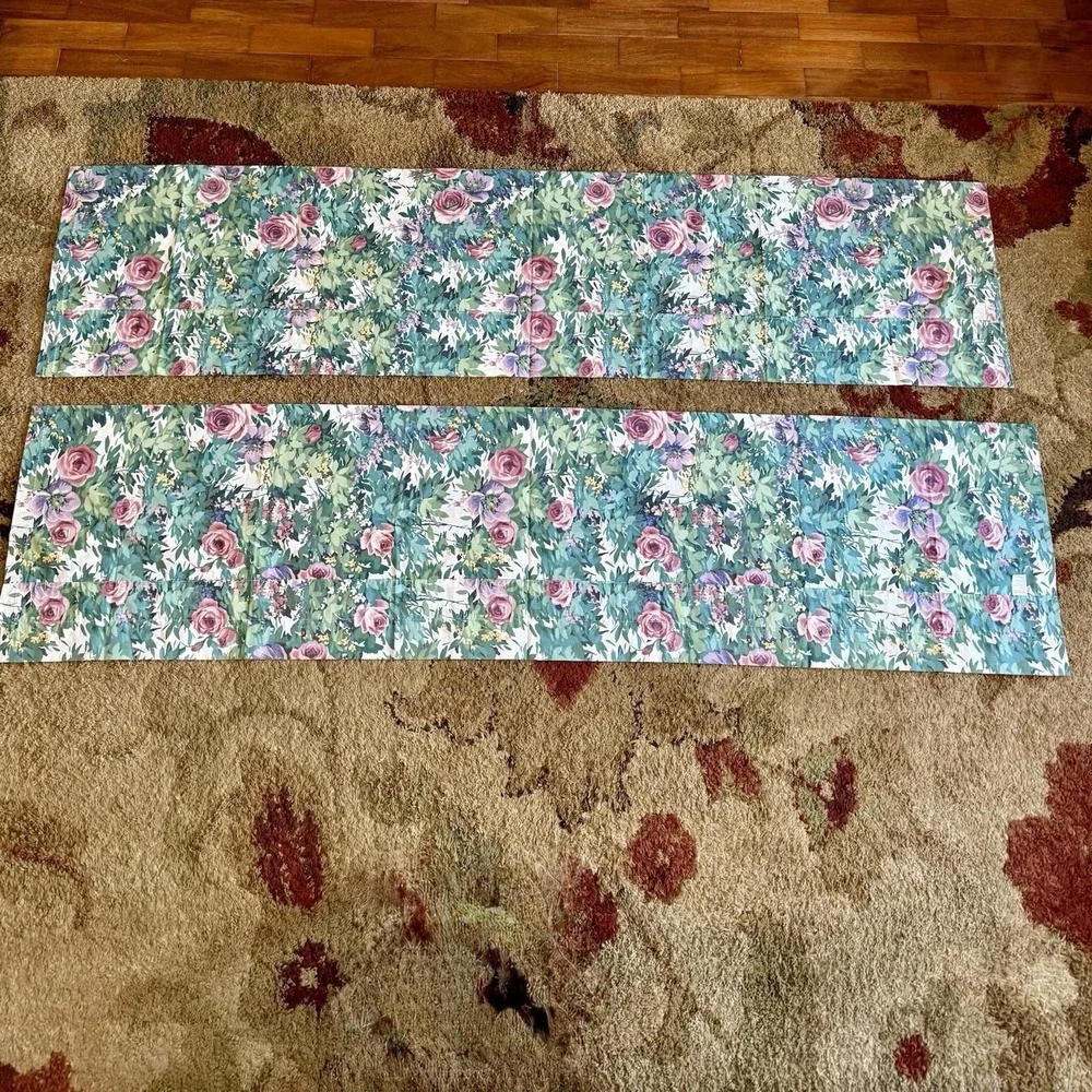 3pc VTG Country Floral Full Comforter Valance Curtains Green Pink Rose Roses USA